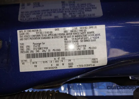 2015 Ford Focus Se from USA, damaged, VIN 1FADP3F22FL274224